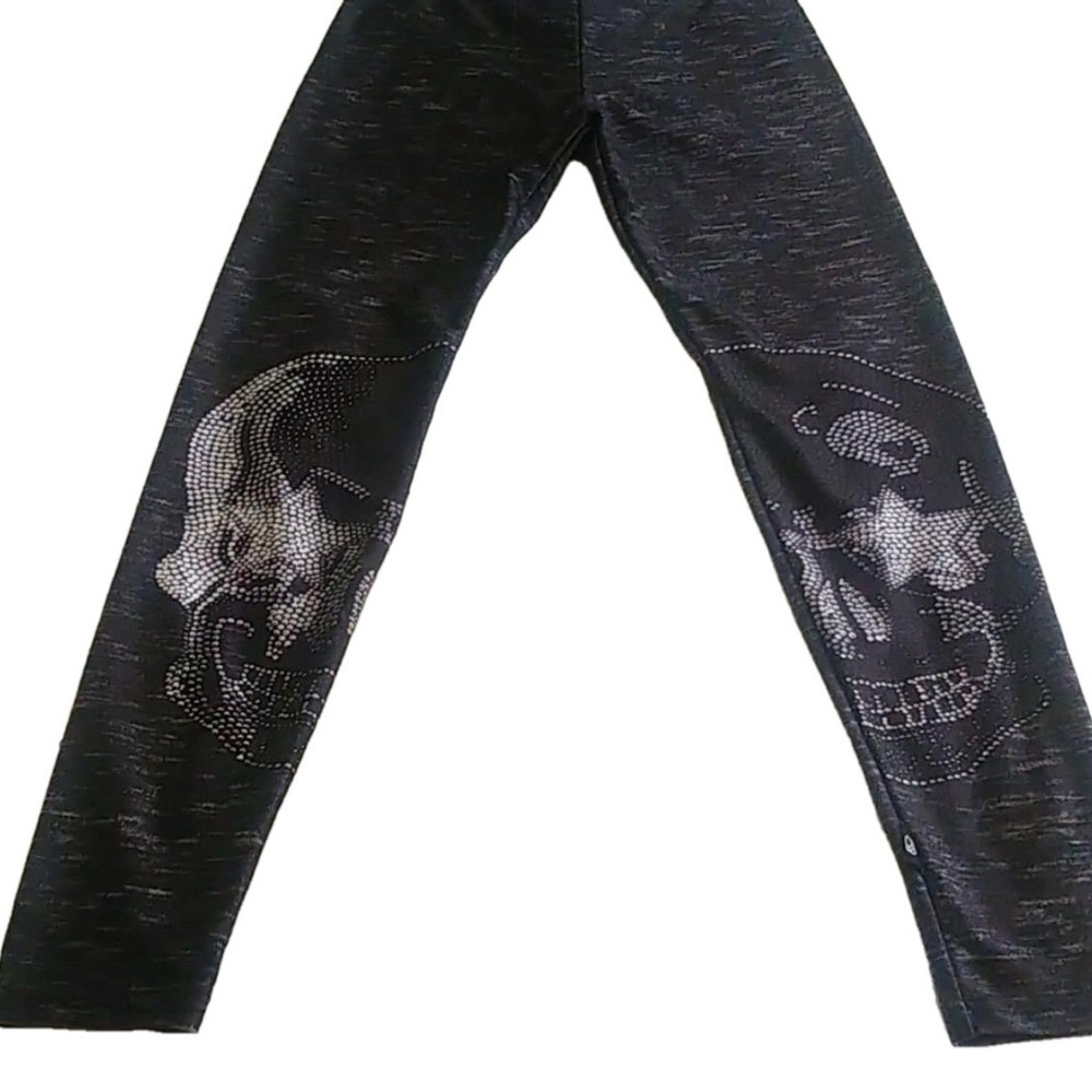 Terez Starry Eyed Skull Leggings Black Heathered Gothic Punk Rock XL (Fits XS/S) - Picture 4 of 13